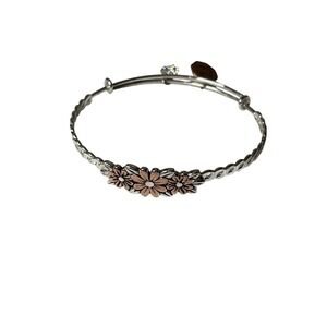 Alex and Ani Soul Sisters Two Tone Daisy Expandable Bangle Bracelet Silver Rose